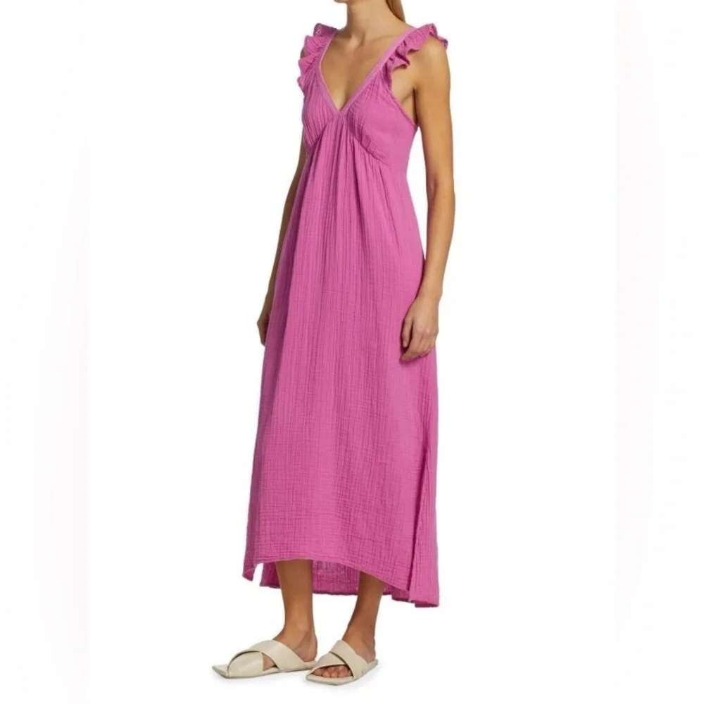 Xirena Leyla Gauze Midi Dress XL Pink Boho Flowy Cotton Sleeveless V Neck - Picture 3 of 13